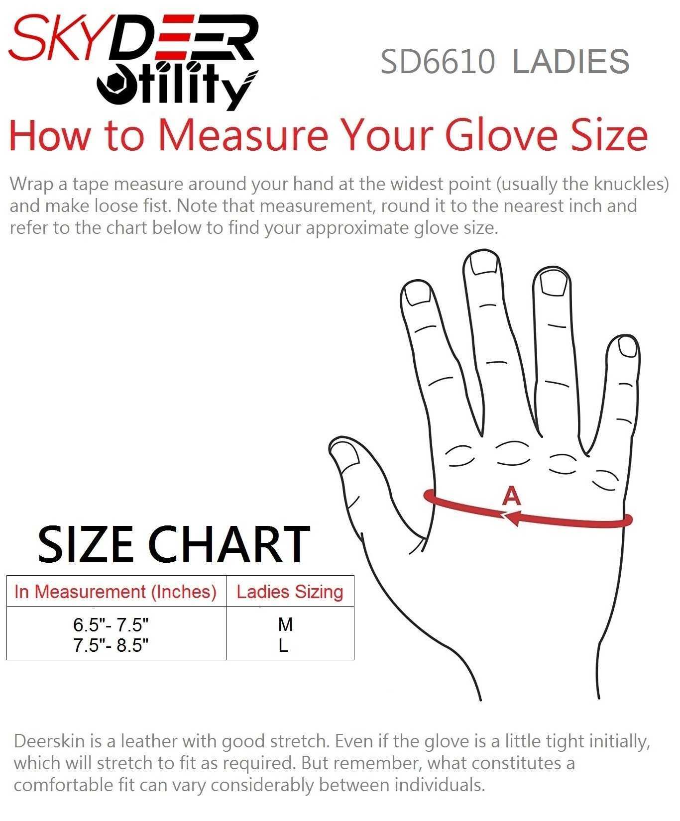 Deerskin Ladies Garden Glove Size Chart
